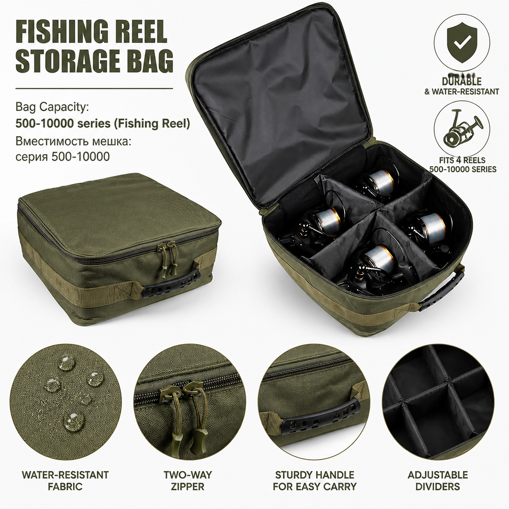 Spincast Reel - Fishing Tackle Bag Waterproof, 4 Adjustable