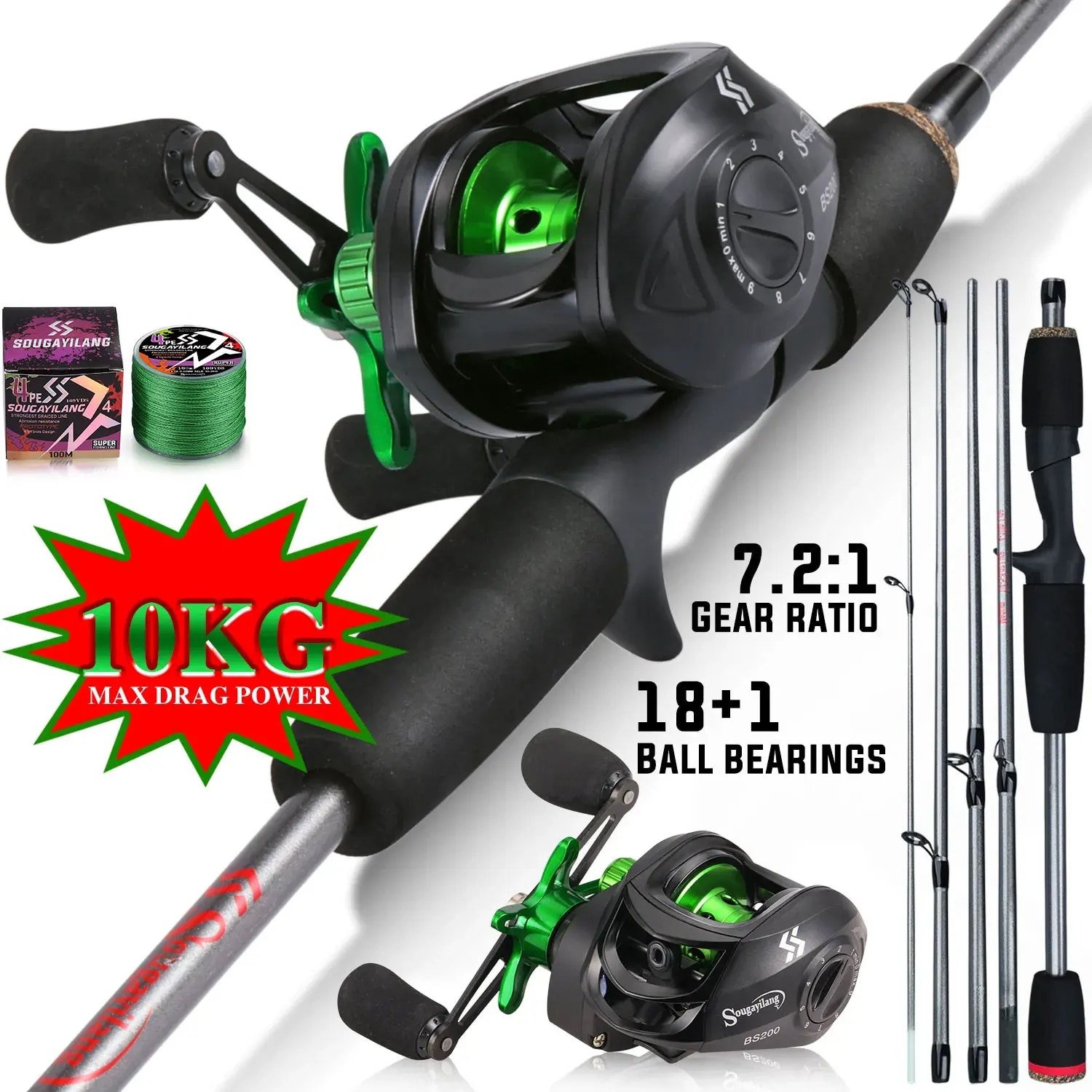 Spincast Reel - Sougayilang Fishing Rod Combo 1.7m Carbon