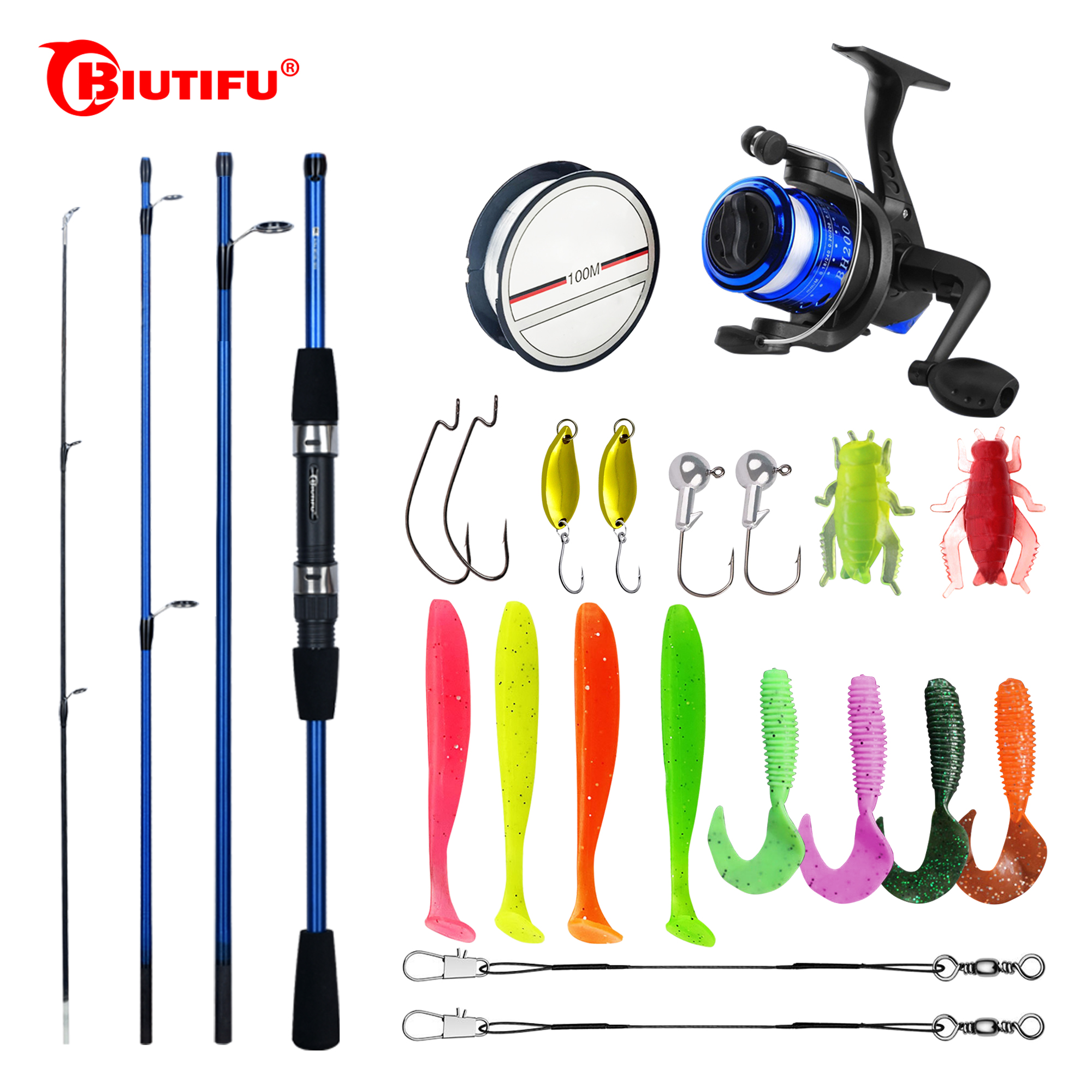 Spincast Reel - BIUTIFU Spinning Fishing Rod Set 1.8/2.1m